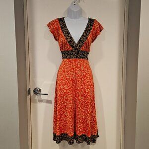 DVF 'Enola' Dress, Brown Orange & Cream Floral Pattern, Size 4